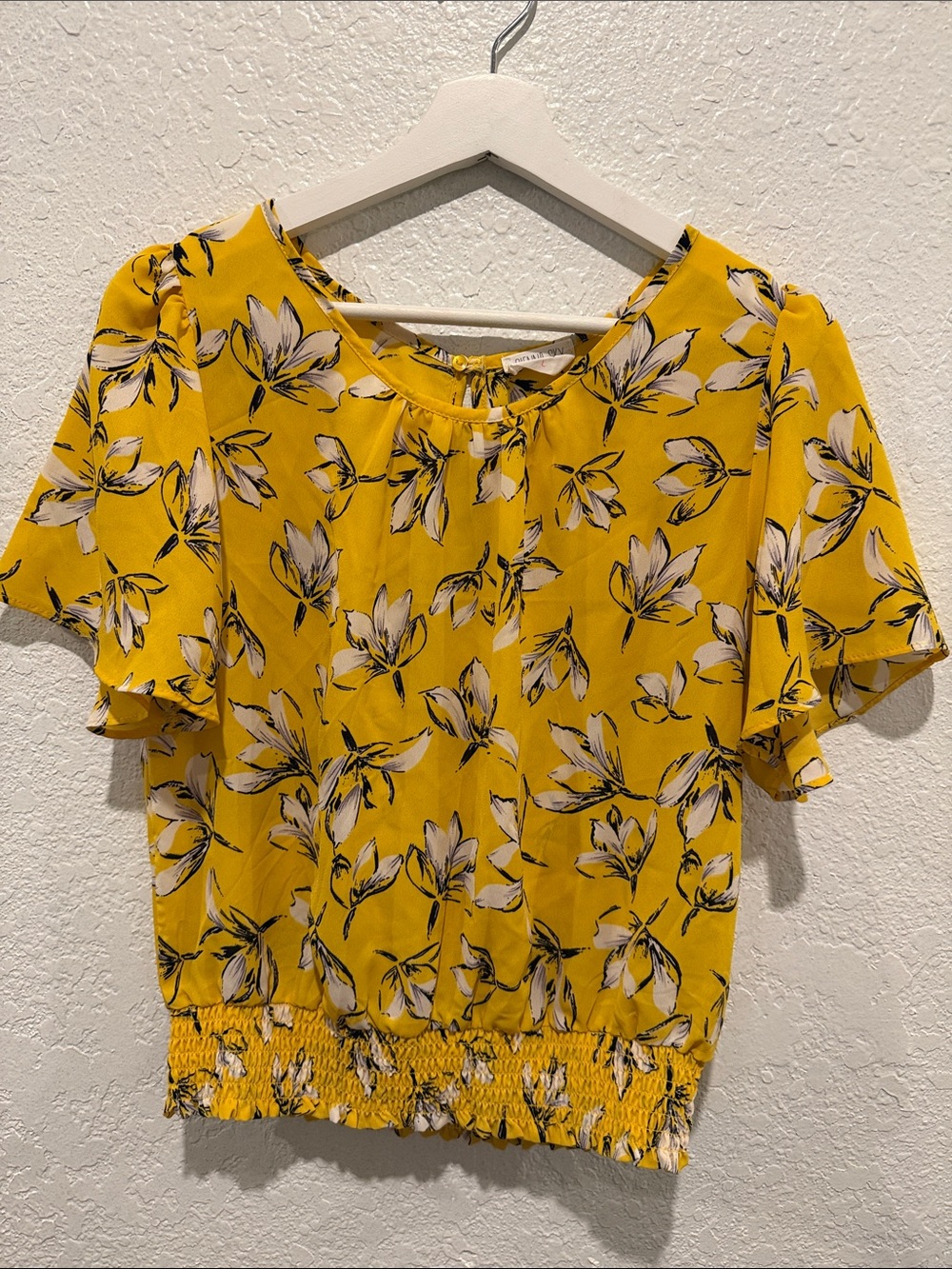Sienna Sky Yellow Floral Smocked-Hem Blouse
